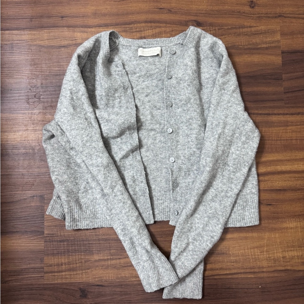 Abercrombie & Fitch Grey Merino Wool-Blend  Crew Cardigan